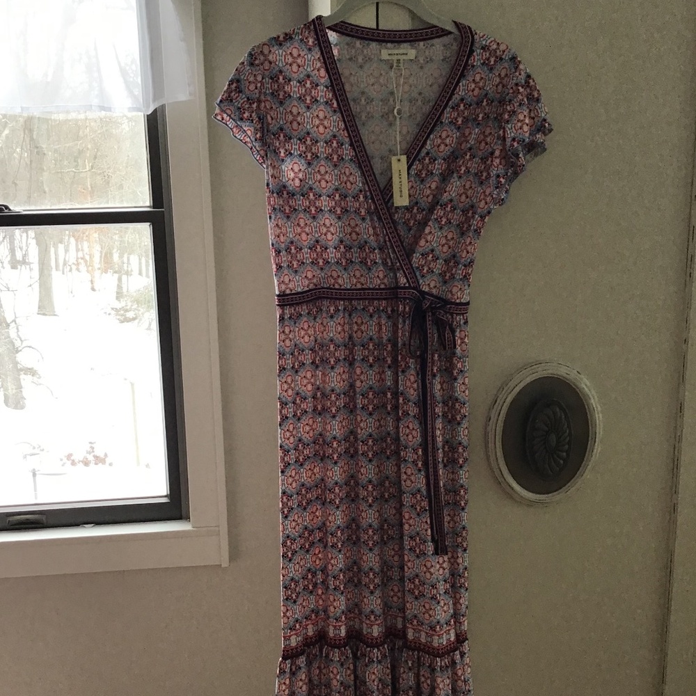 Max Studio Maxi Flutter Sleeve Dress, Color Multi Blue, Size XS